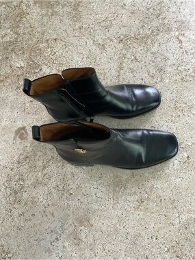 Tory Burch Black Leather Ankle Booties with Gold Emblem